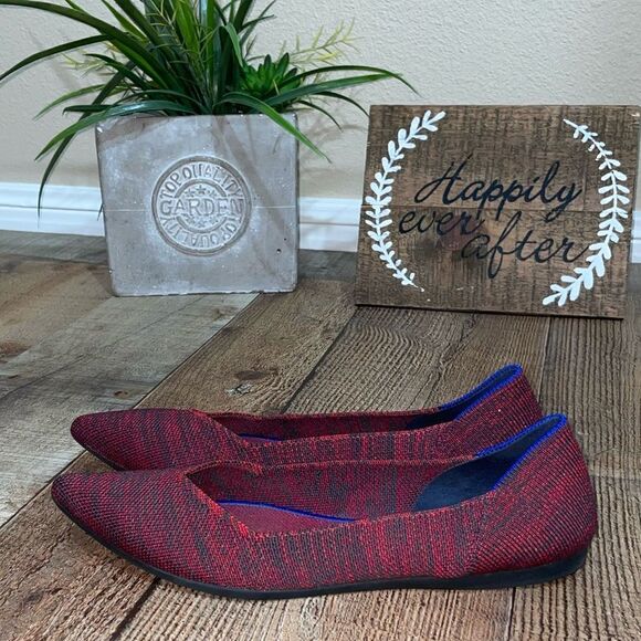 Rothys W8 crimson heather red gray slip on pointed toe ballet flats - Picture 1 of 13